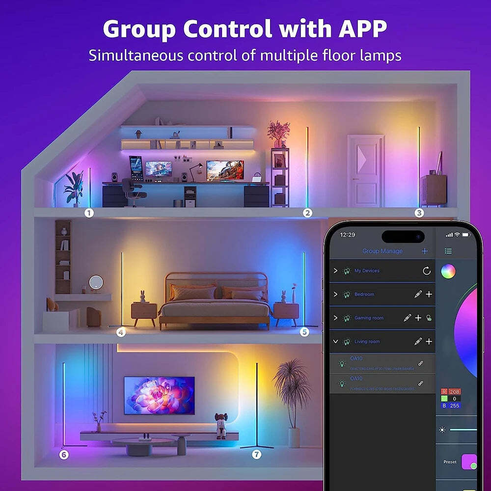 Image of Smart RGB corner floor lamp with app control and music sync for modern home décor