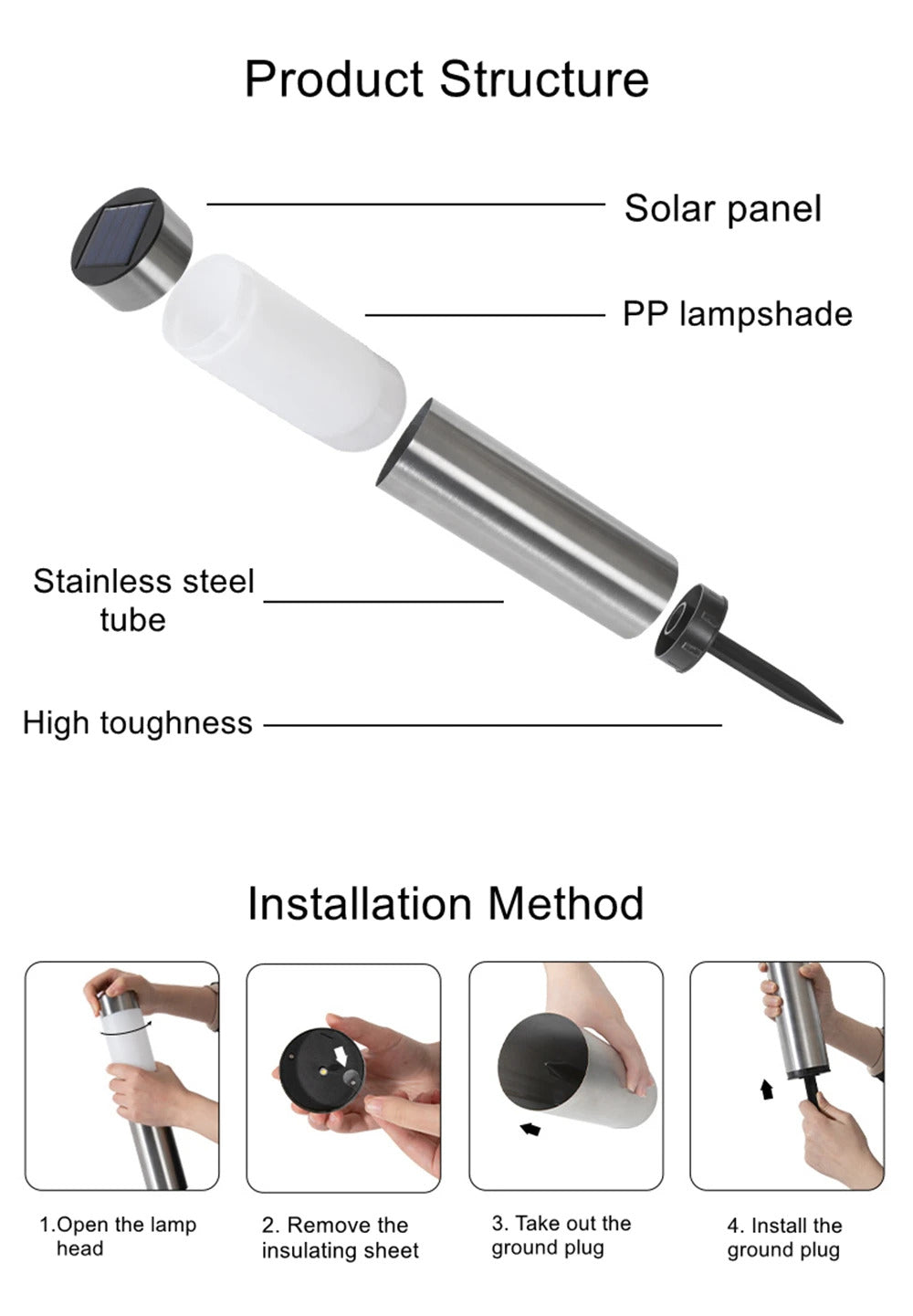 Image of Solar garden pathway lights - outdoor LED bollard lighting for patio and lawn