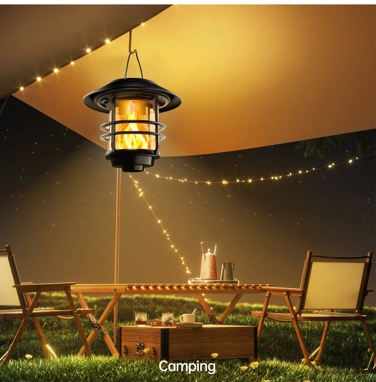 Image of Solar lantern outdoor hanging waterproof flickering flames lights with wall mount kit for garden and porch