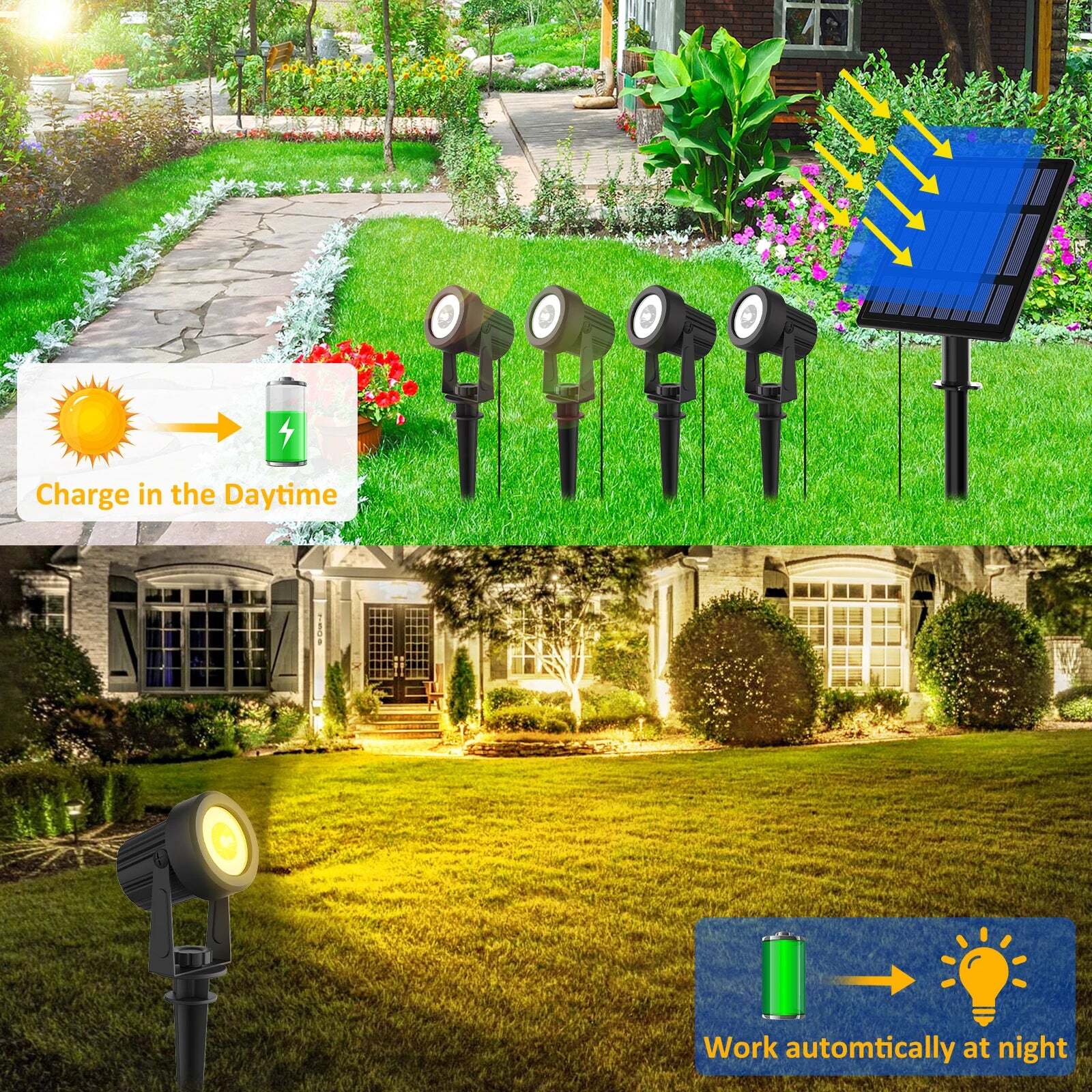 Image of Solar LED outdoor spotlight with IP65 waterproof design and Google Assistant compatibility