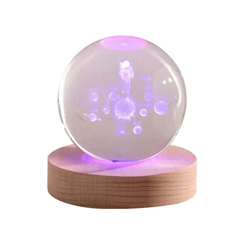 Image of Starry sky astronaut crystal ball with glowing wooden base decoration