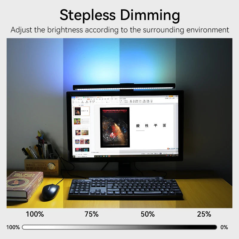 Image of Stepless dimming LED desk lamp for comfortable reading and computer use