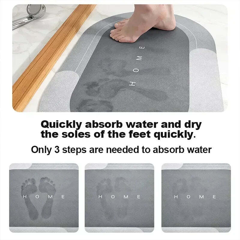 Image of Super absorbent non-slip diatomite bath mat for quick drying and comfort