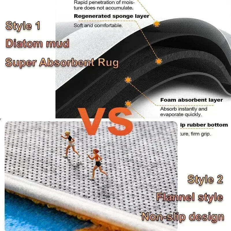 Image of Super absorbent non-slip diatomite bath mat for quick drying and comfort