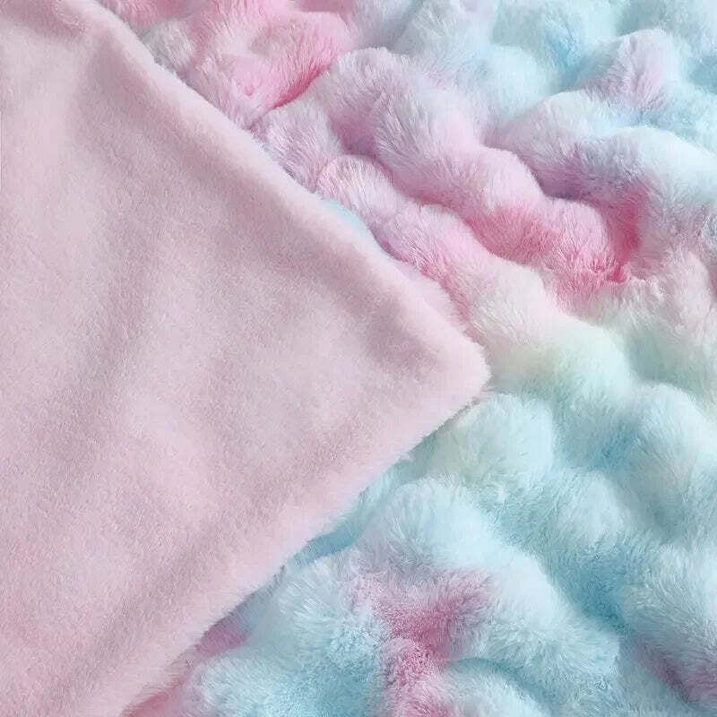 Image of Thickened warm tie-dye blanket in plush bubble velvet for autumn and winter