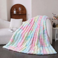 Image of Thickened warm tie-dye blanket in plush bubble velvet for autumn and winter