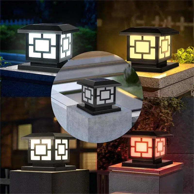 Image of Timed LED solar outdoor light pillar - waterproof garden pathway and yard decor lamp