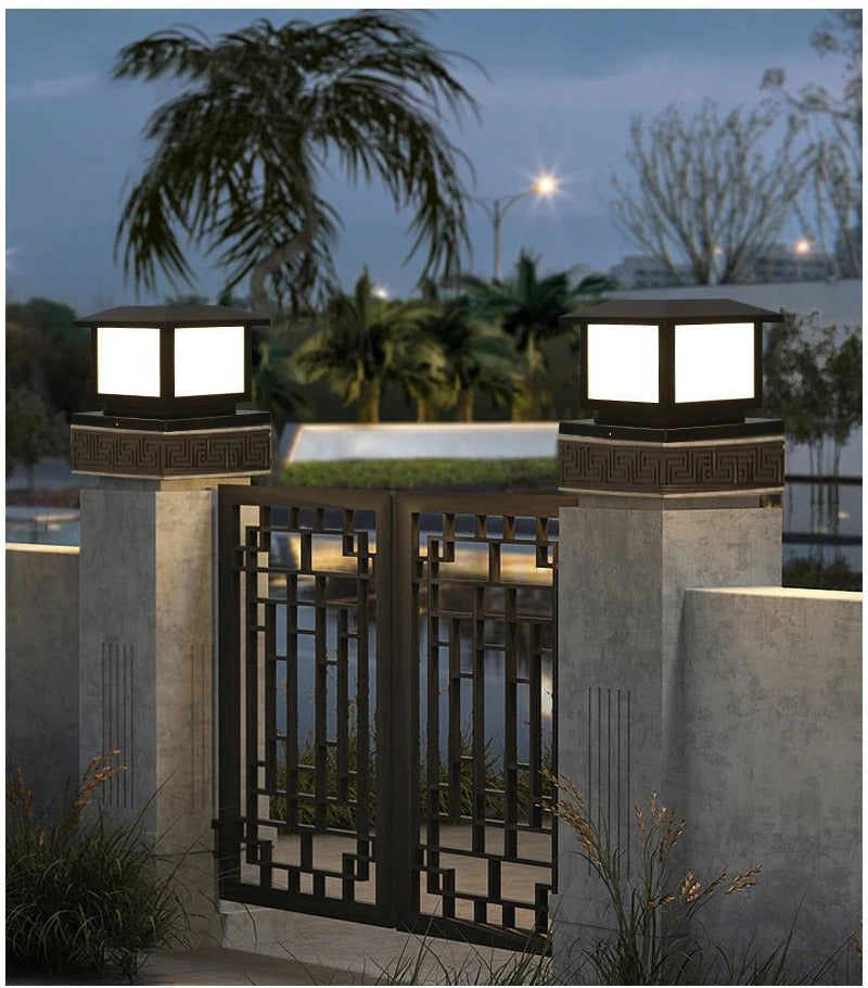 Image of Timed LED solar outdoor light pillar - waterproof garden pathway and yard decor lamp