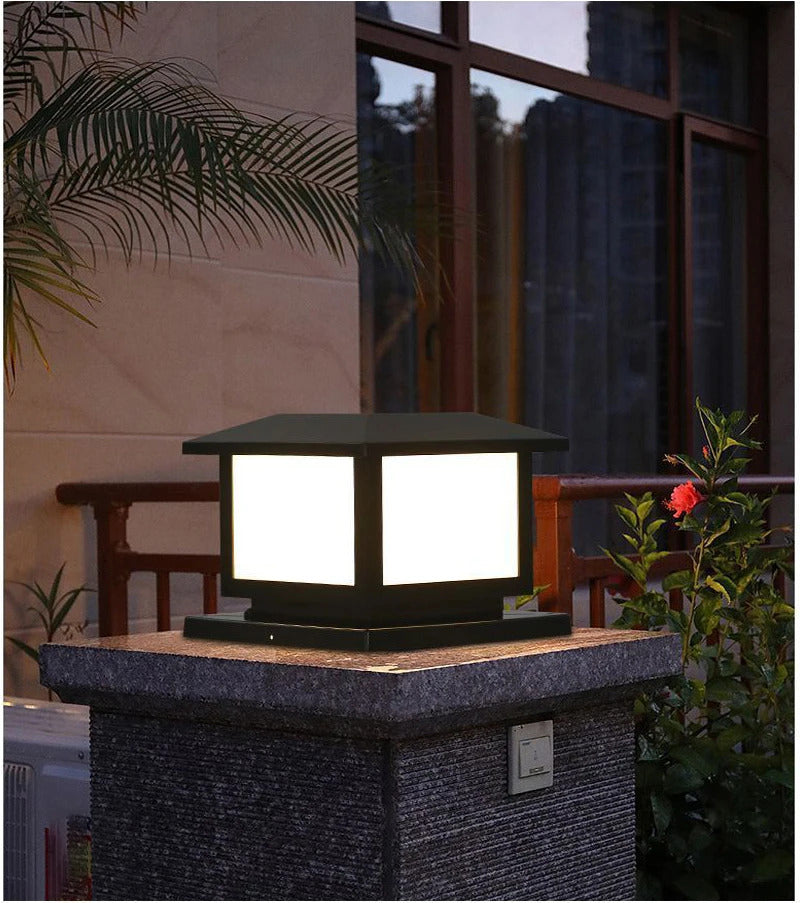 Image of Timed LED solar outdoor light pillar - waterproof garden pathway and yard decor lamp