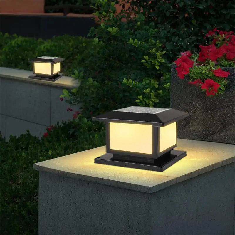 Image of Timed LED solar outdoor light pillar - waterproof garden pathway and yard decor lamp