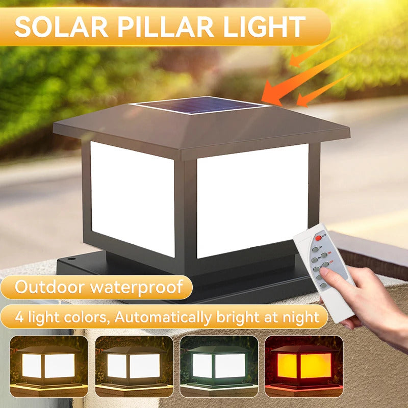 Image of Timed LED solar outdoor light pillar - waterproof garden pathway and yard decor lamp