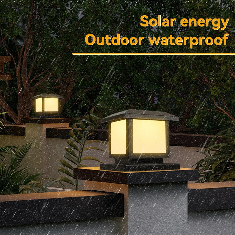 Image of Timed LED solar outdoor light pillar - waterproof garden pathway and yard decor lamp