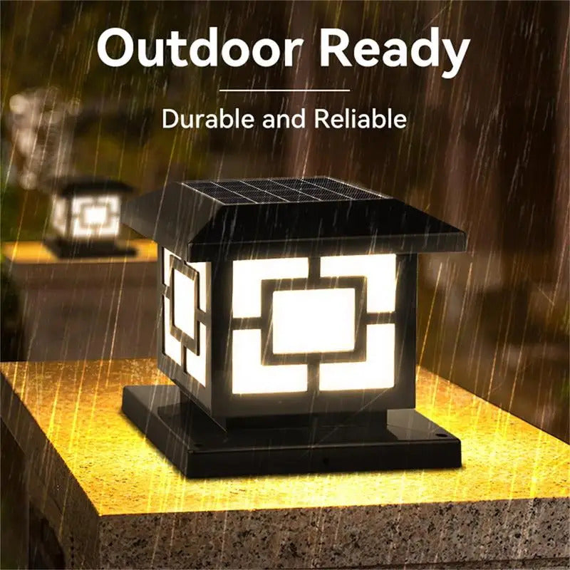 Image of Timed LED solar outdoor light pillar - waterproof garden pathway and yard decor lamp