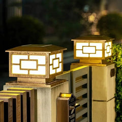 Image of Timed LED solar outdoor light pillar - waterproof garden pathway and yard decor lamp