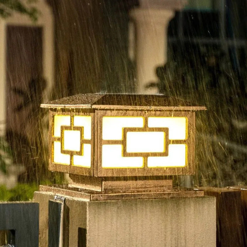 Image of Timed LED solar outdoor light pillar - waterproof garden pathway and yard decor lamp