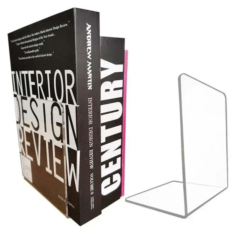 Image of Transparent acrylic bookends for stylish bookshelf organization and decor