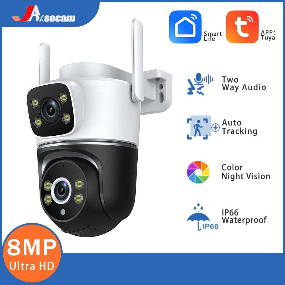 Image of Tuya 8MP dual lens WiFi security camera with auto tracking and night vision