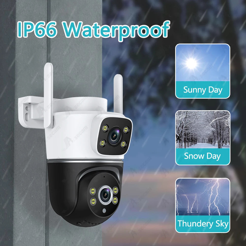 Image of Tuya 8MP dual lens WiFi security camera with auto tracking and night vision