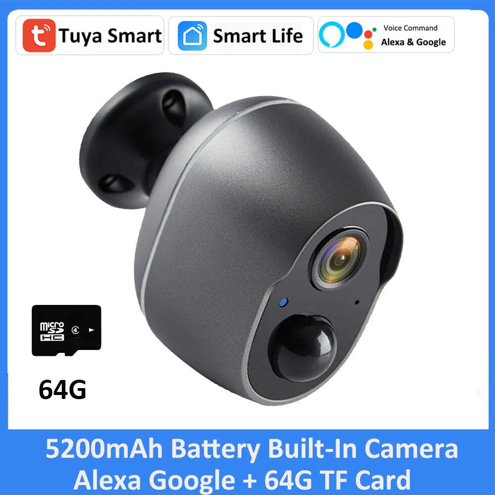 Image of Tuya battery security camera with rechargeable solar power and Google Assistant support