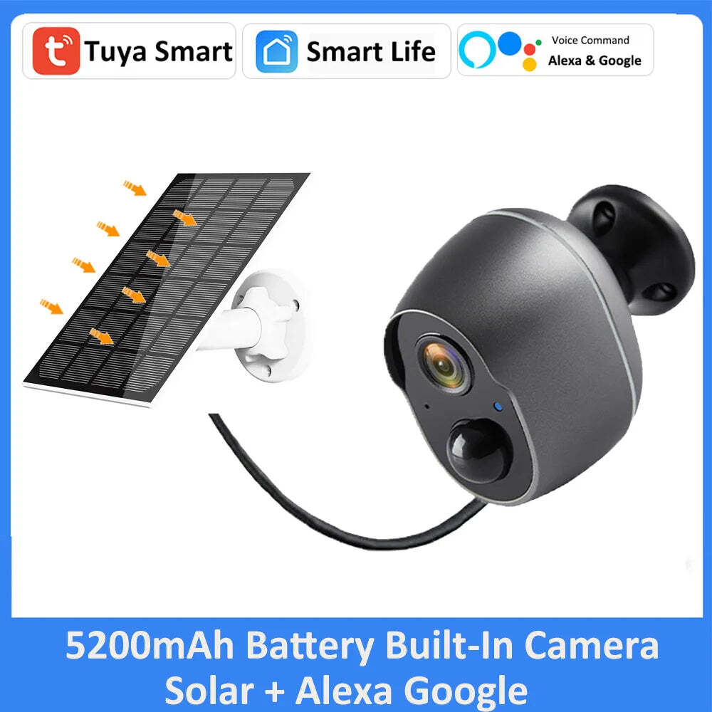 Image of Tuya battery security camera with rechargeable solar power and Google Assistant support