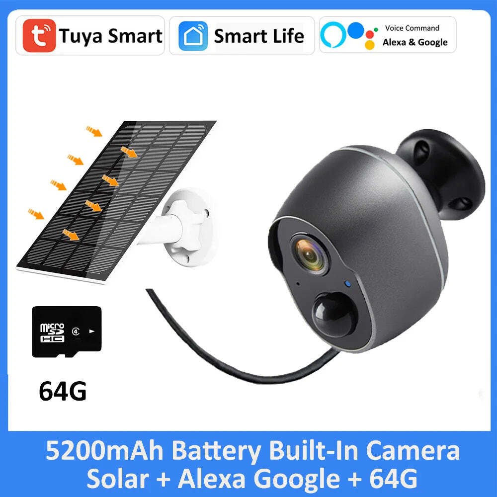 Image of Tuya battery security camera with rechargeable solar power and Google Assistant support