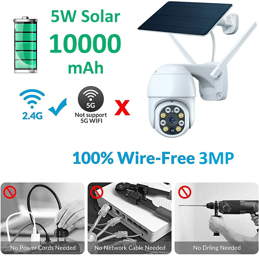 Image of Tuya Smart 3MP solar battery outdoor WiFi PTZ security camera with auto tracking and night vision