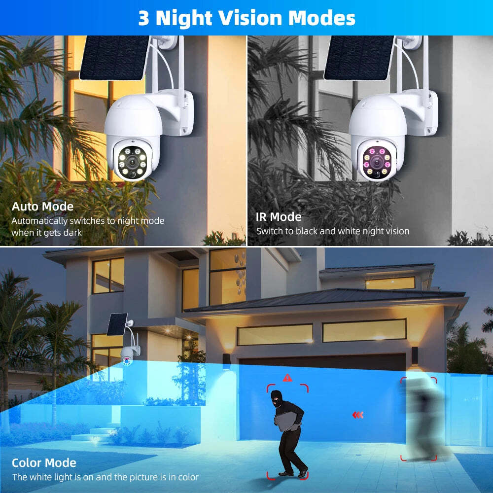 Image of Tuya Smart 3MP solar battery outdoor WiFi PTZ security camera with auto tracking and night vision