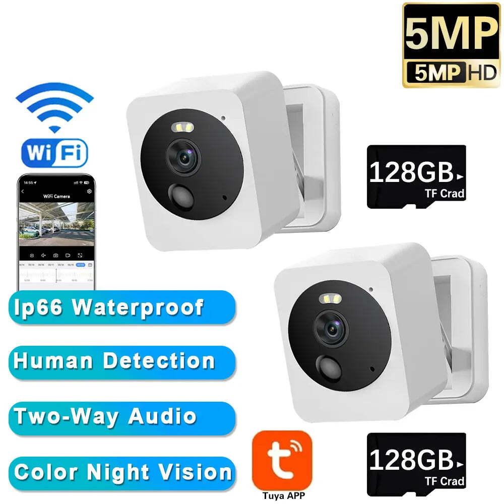 Image of Tuya smart mini WiFi IP camera with AI human detection and waterproof design