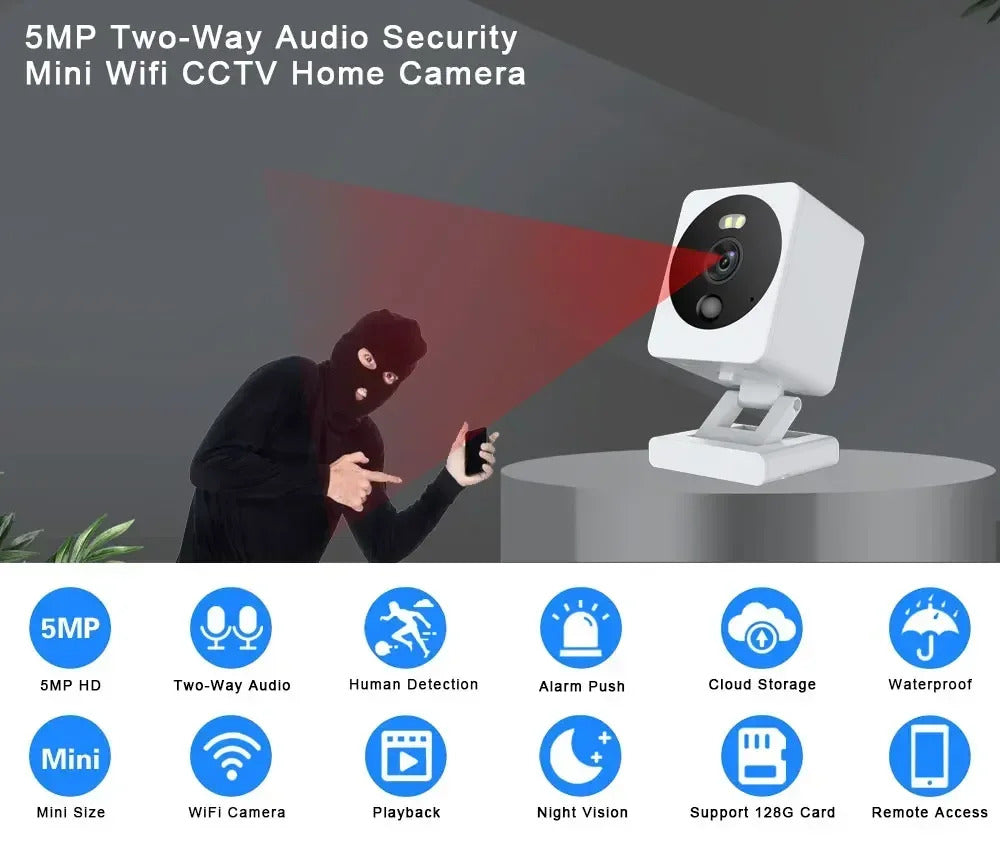 Image of Tuya smart mini WiFi IP camera with AI human detection and waterproof design