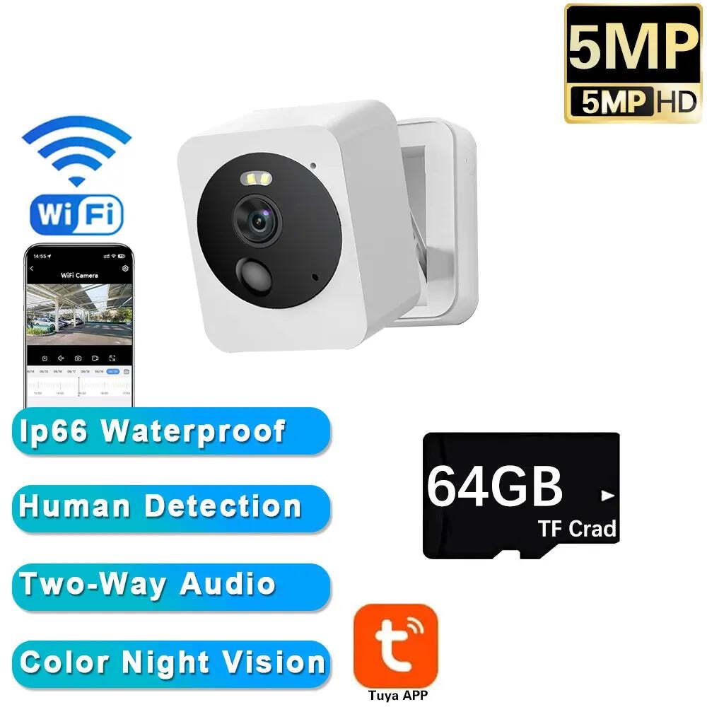 Image of Tuya smart mini WiFi IP camera with AI human detection and waterproof design