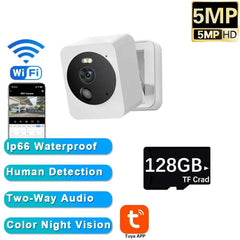 Image of Tuya smart mini WiFi IP camera with AI human detection and waterproof design