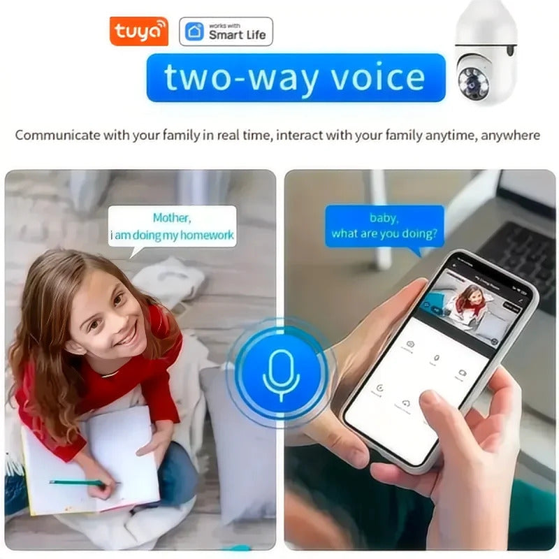 Image of Tuya smart WiFi E27 light bulb camera with two-way audio and motion detection