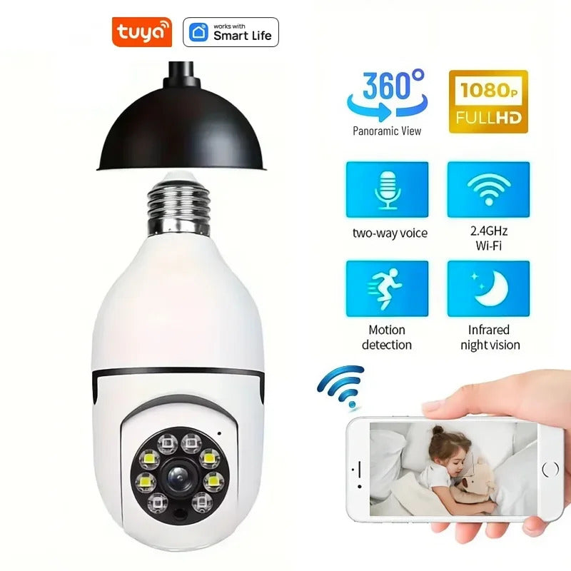 Image of Tuya smart WiFi E27 light bulb camera with two-way audio and motion detection