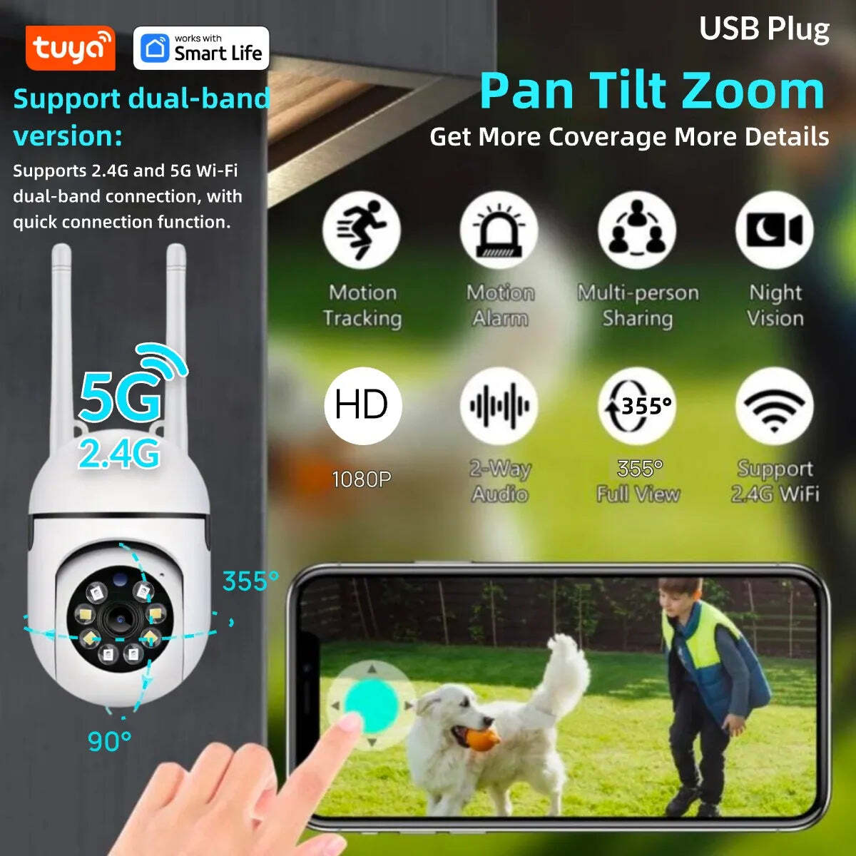 Image of Tuya smart WiFi indoor camera with two-way audio and motion detection