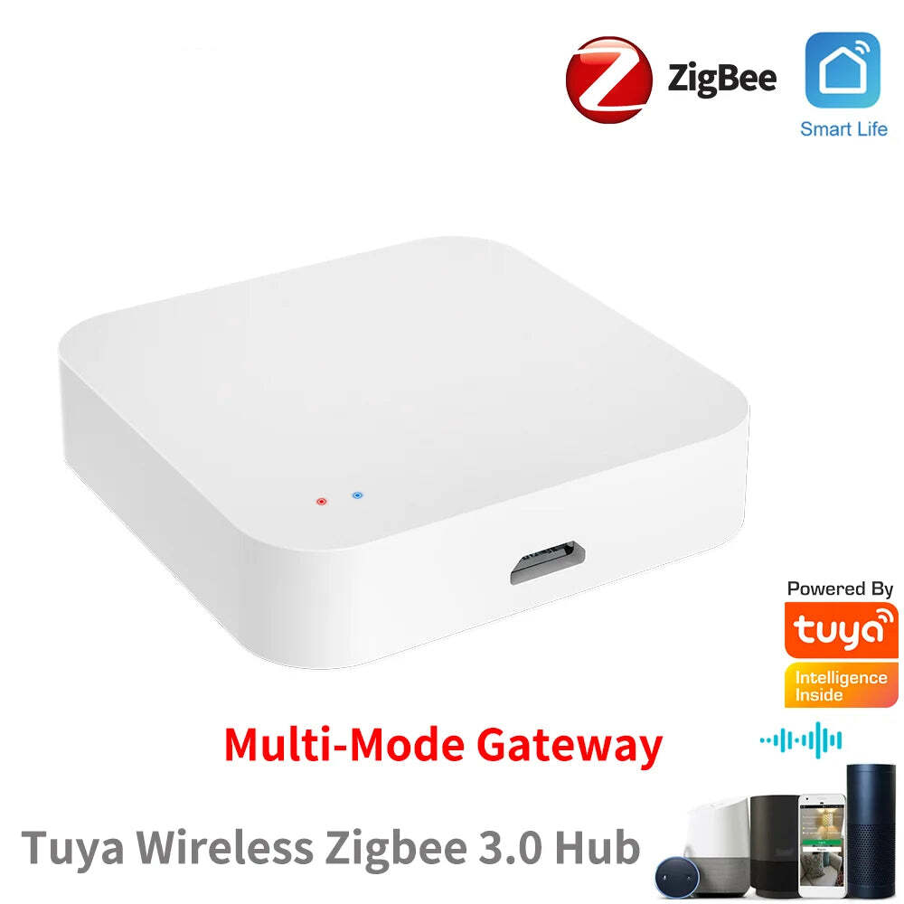 Image of Tuya Zigbee wireless hub gateway for smart home automation with Google Assistant compatibility