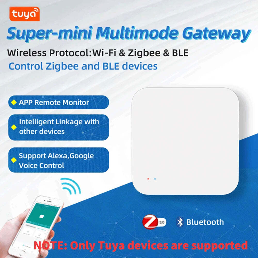 Image of Tuya Zigbee wireless hub gateway for smart home automation with Google Assistant compatibility