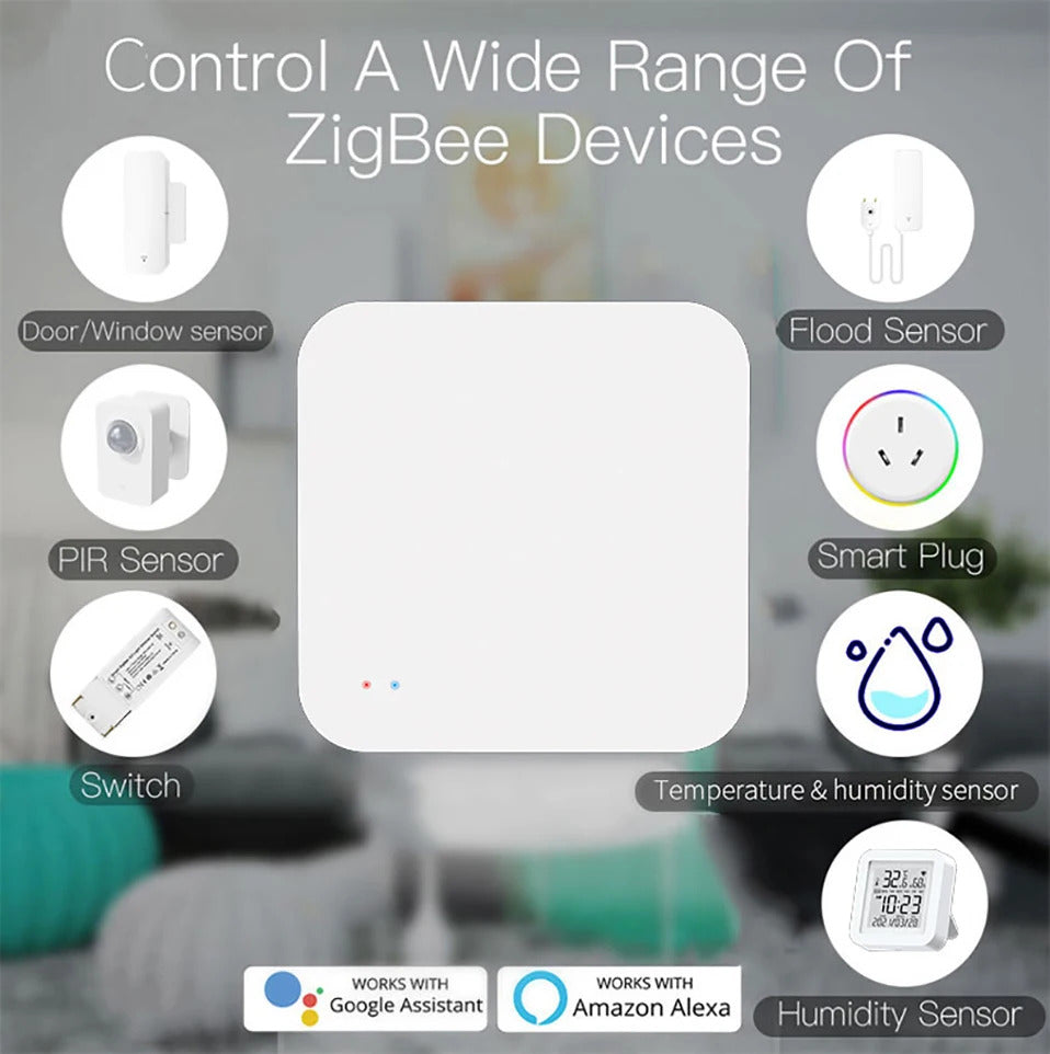 Image of Tuya Zigbee wireless hub gateway for smart home automation with Google Assistant compatibility