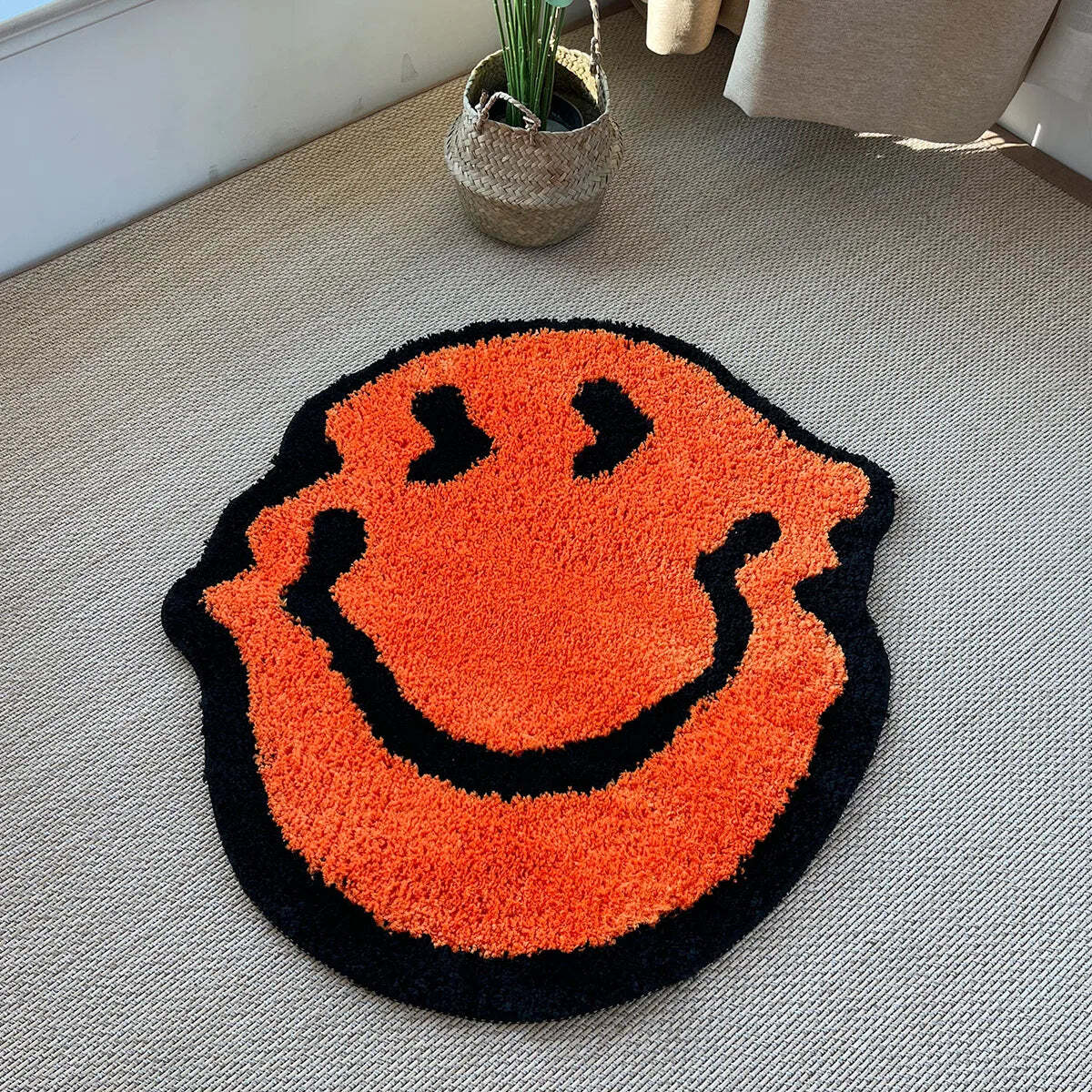 Image of Twisted smiling plush rug - handmade, soft, and fluffy decoration for bedroom or bathroom