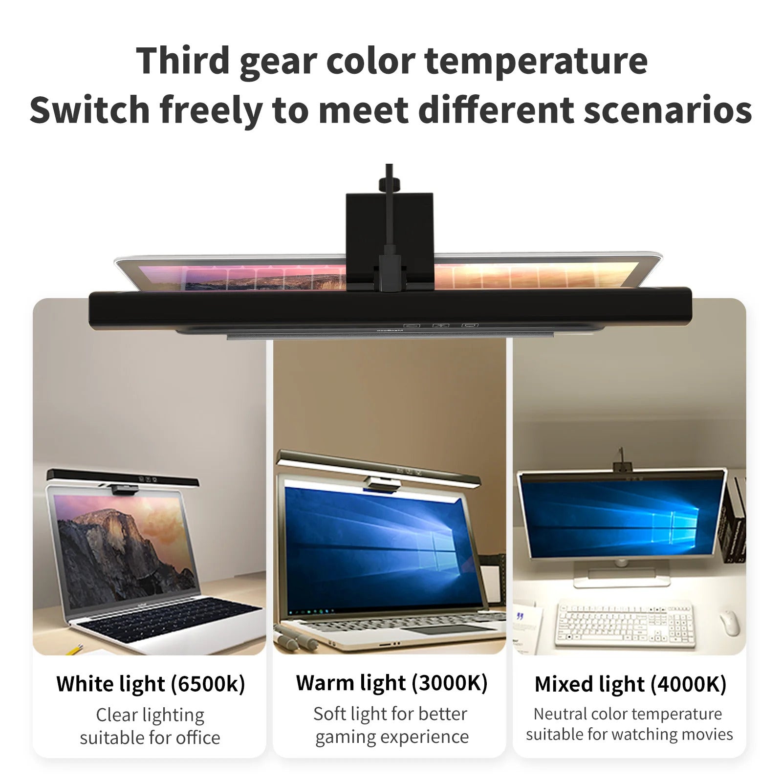 Image of USB dimmable RGB monitor light bar with adjustable color temperature