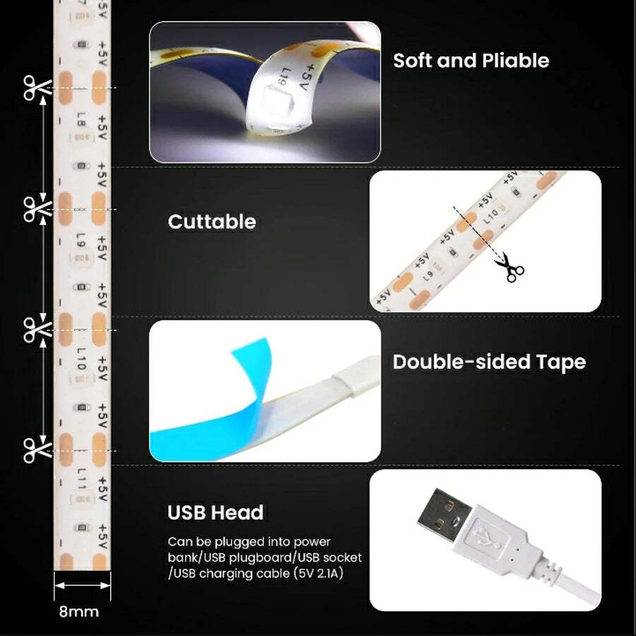 Image of USB LED strip light for stylish home decoration and backlighting