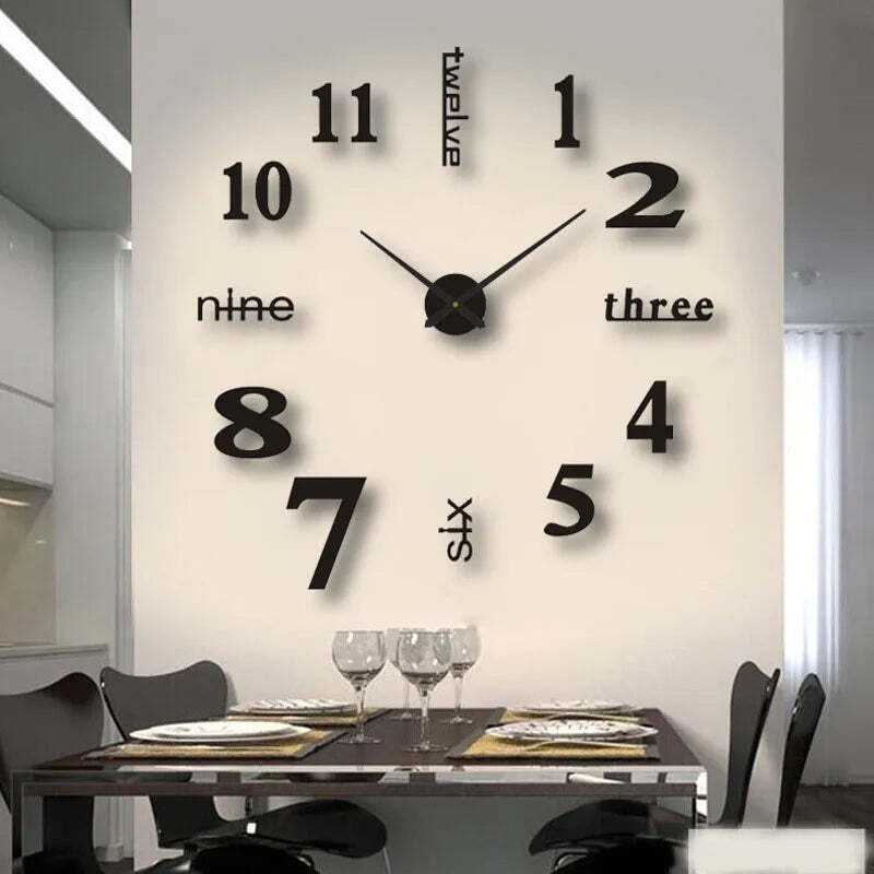 3D number wall clock for modern home decoration and DIY style