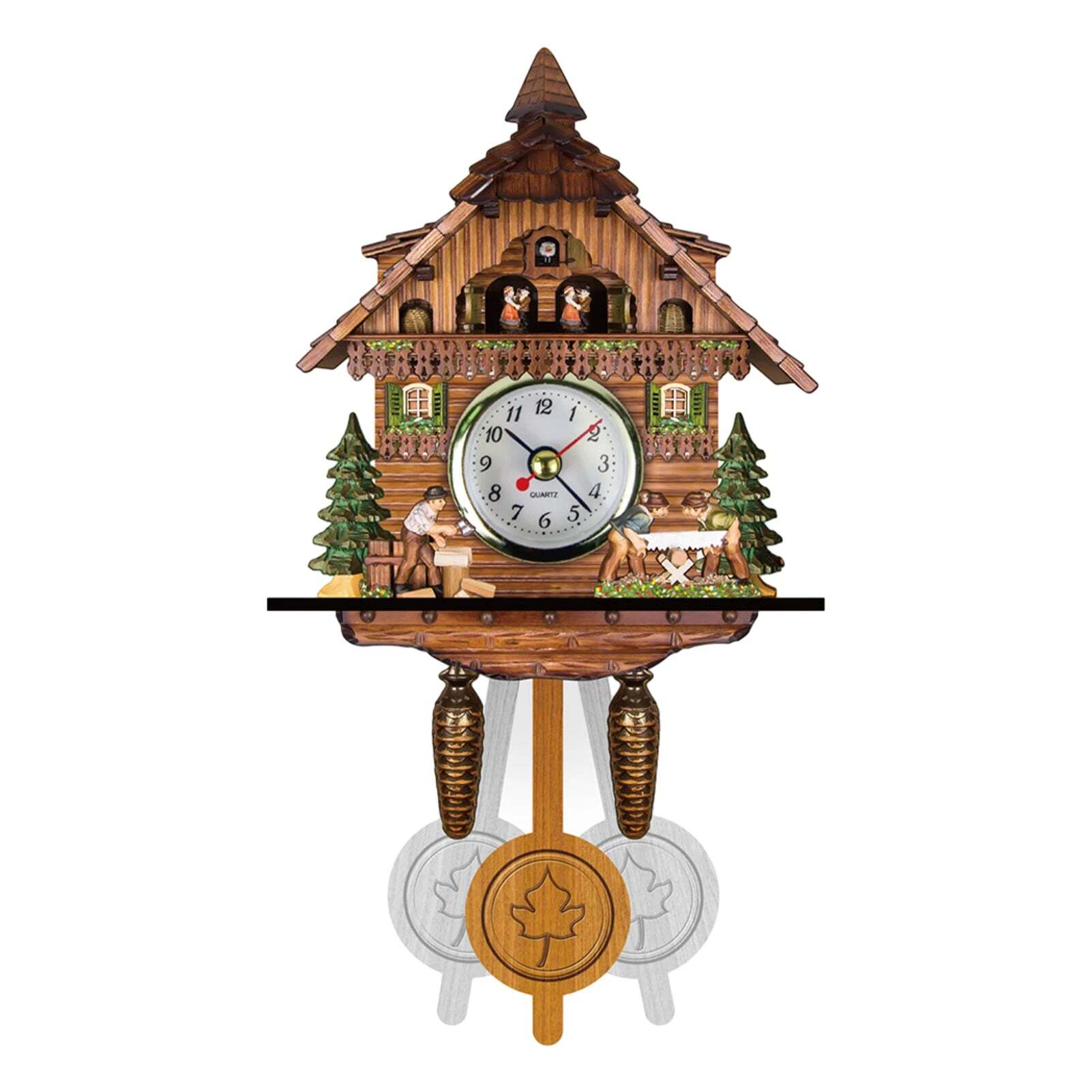 Antique wooden cuckoo wall clock with bird time bell swing alarm