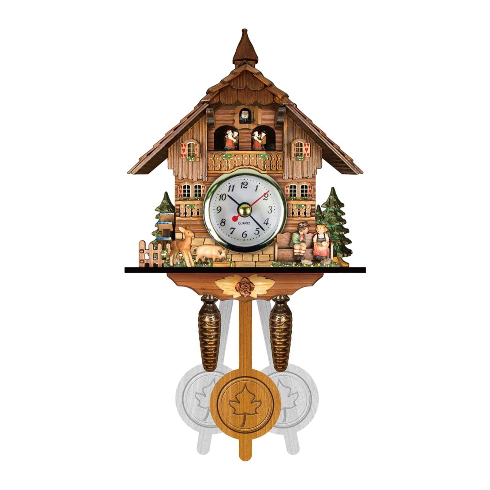 Antique wooden cuckoo wall clock with bird time bell swing alarm