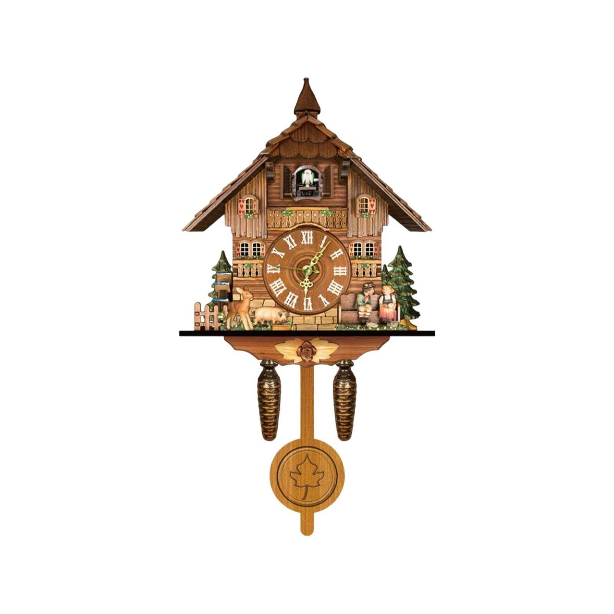 Antique wooden cuckoo wall clock with bird time bell swing alarm