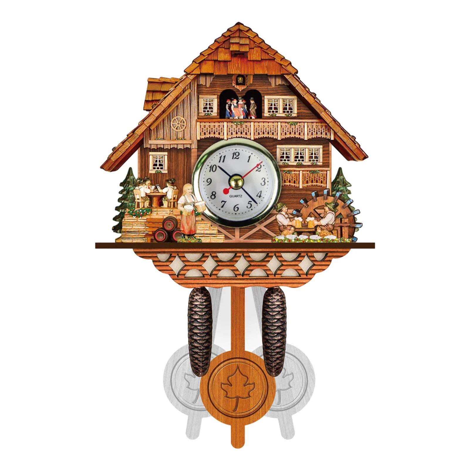 Antique wooden cuckoo wall clock with bird time bell swing alarm