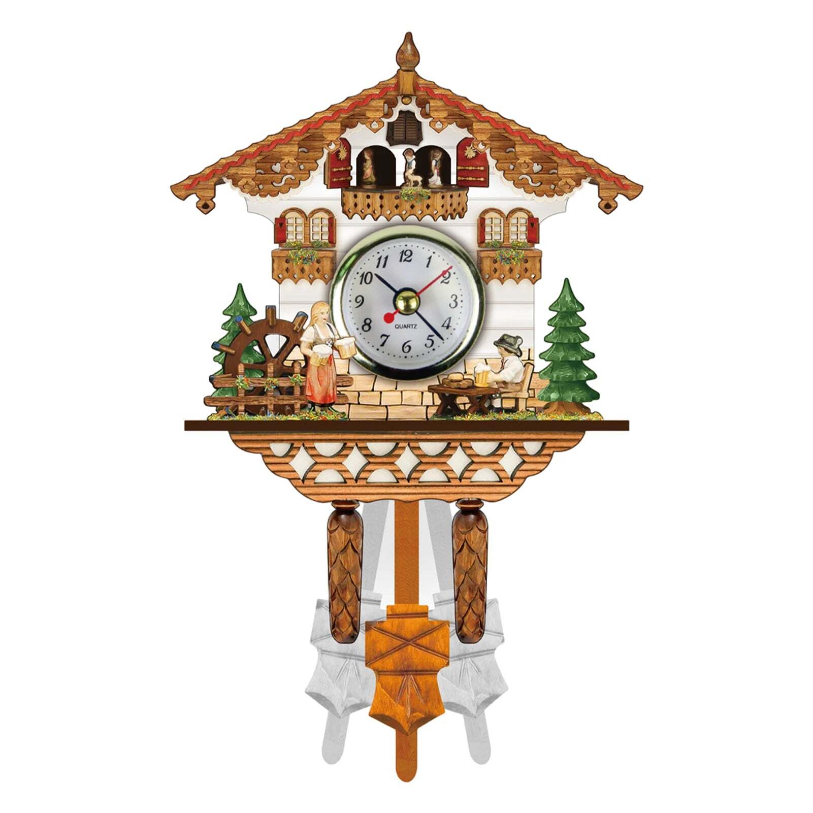 Antique wooden cuckoo wall clock with bird time bell swing alarm