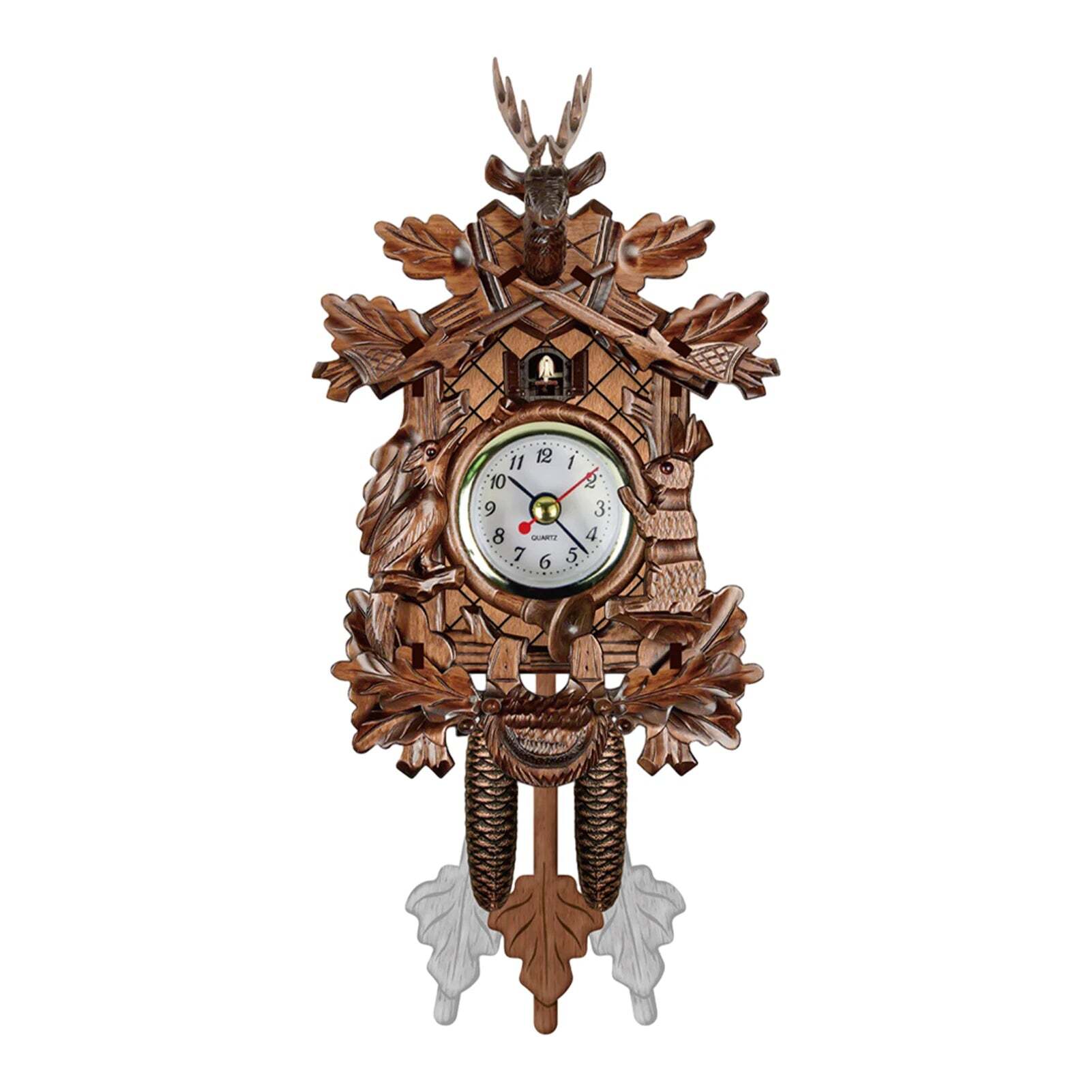 Antique wooden cuckoo wall clock with bird time bell swing alarm