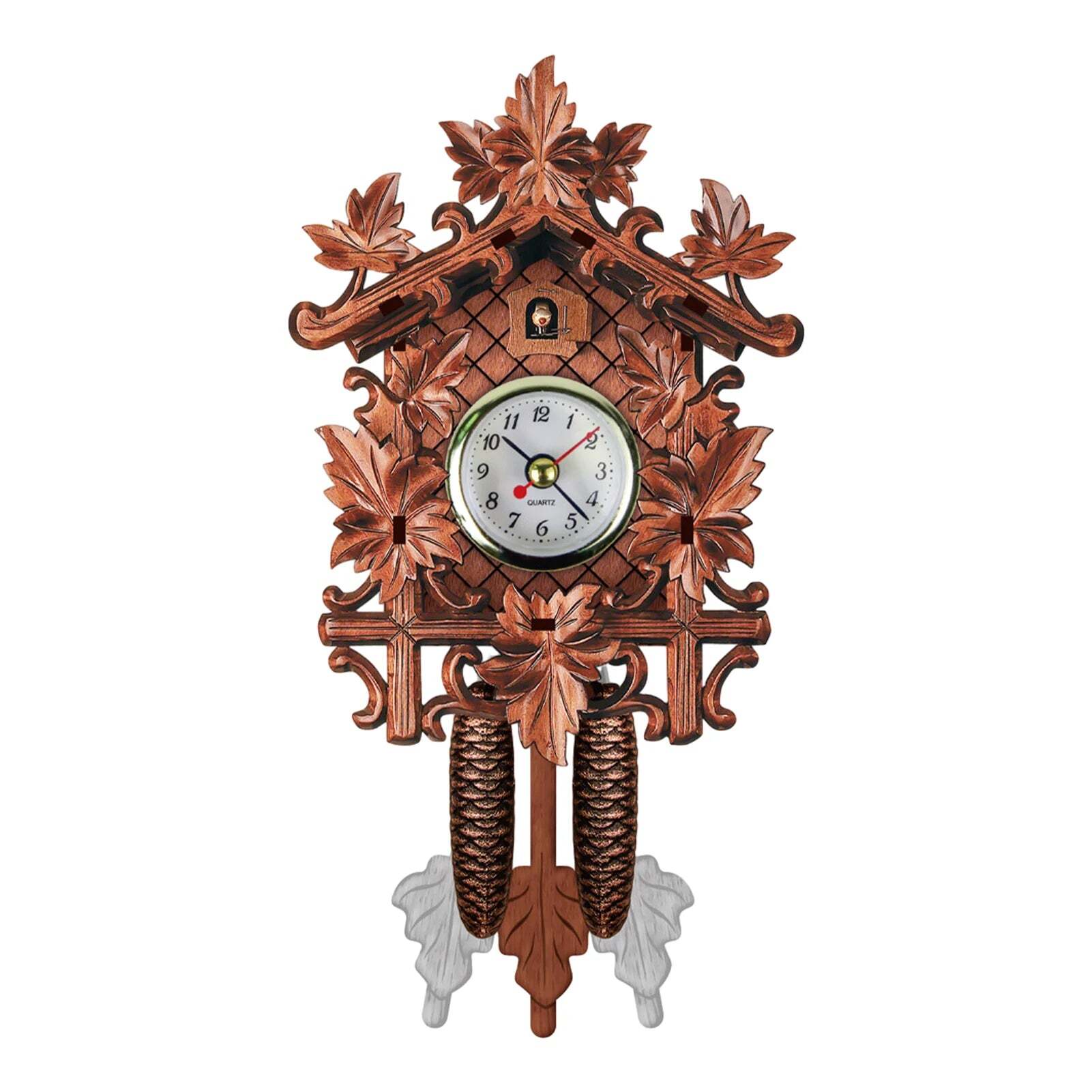 Antique wooden cuckoo wall clock with bird time bell swing alarm