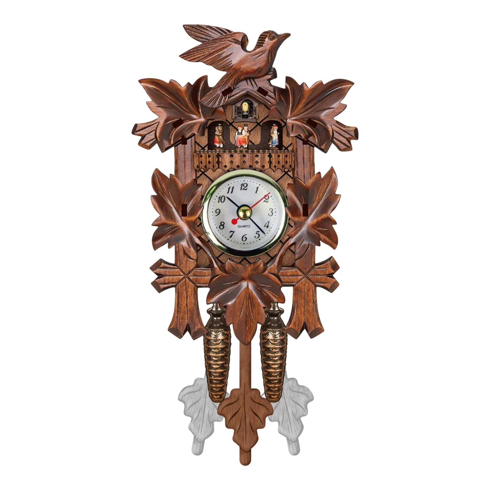 Antique wooden cuckoo wall clock with bird time bell swing alarm