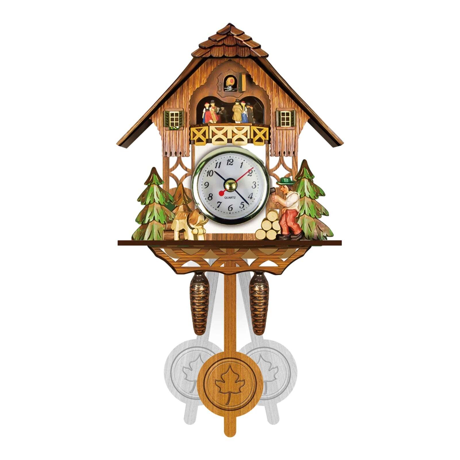 Antique wooden cuckoo wall clock with bird time bell swing alarm